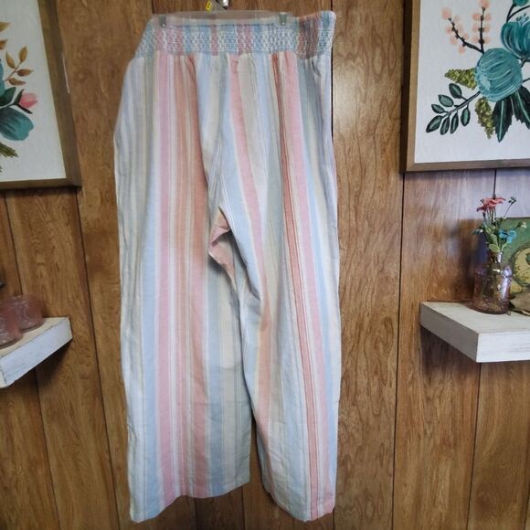 Derek Heart | Wide Leg High Waist Pastel Stripe Cotton/Flax Pant | Size … - Picture 6 of 6